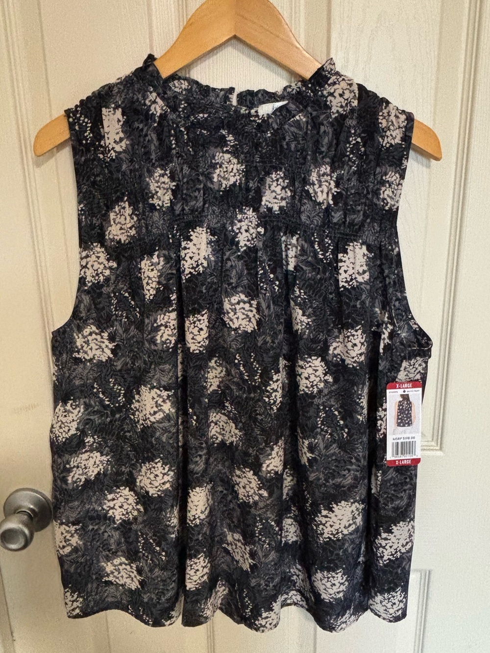 Joie Baltic Print Sleeveless Top XL • Ruched Floral Blouse • NWT $198